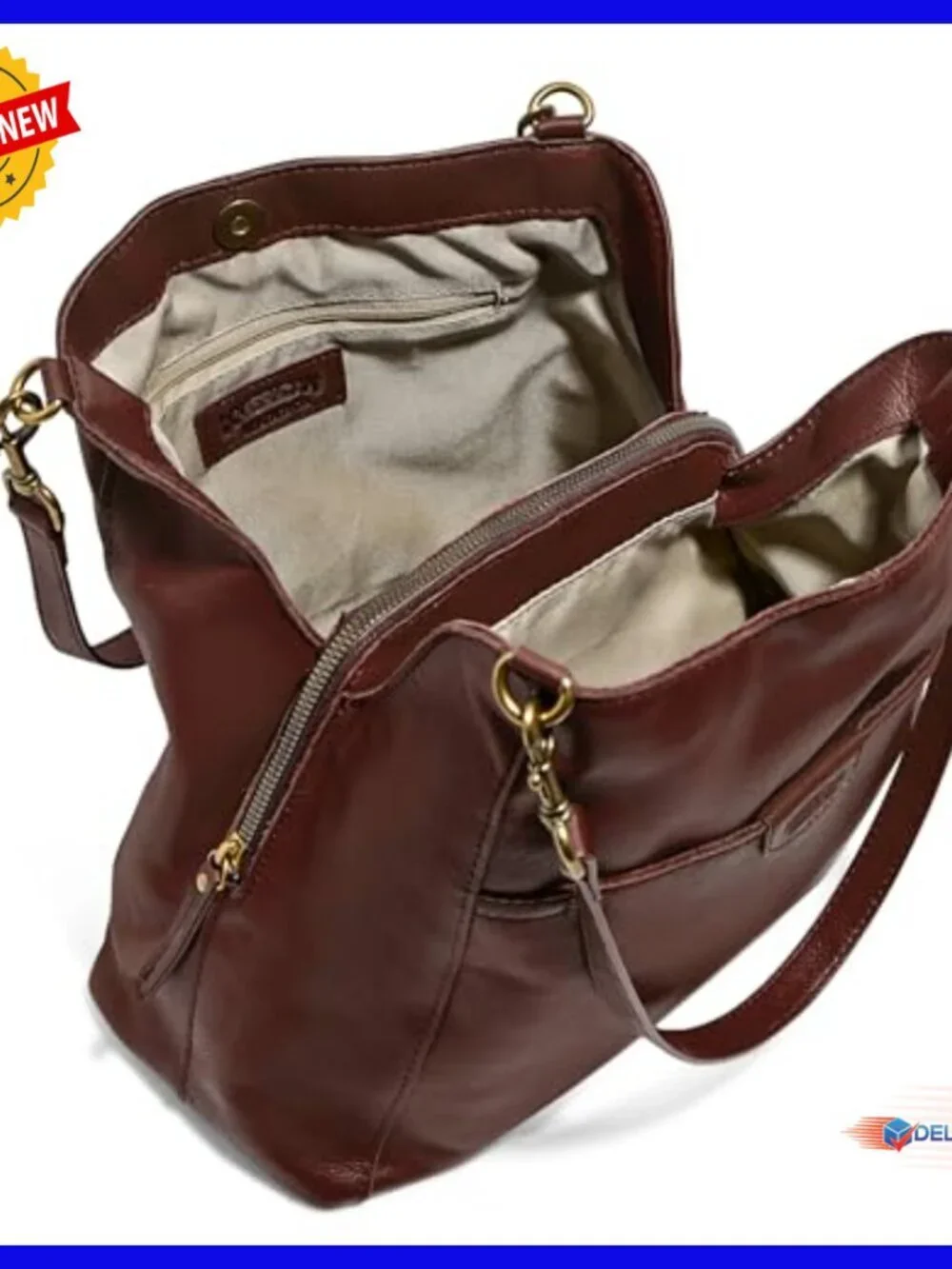 Genuine Leather Hobo Shoulder Bag with Triple Entry & Adjustable Strap